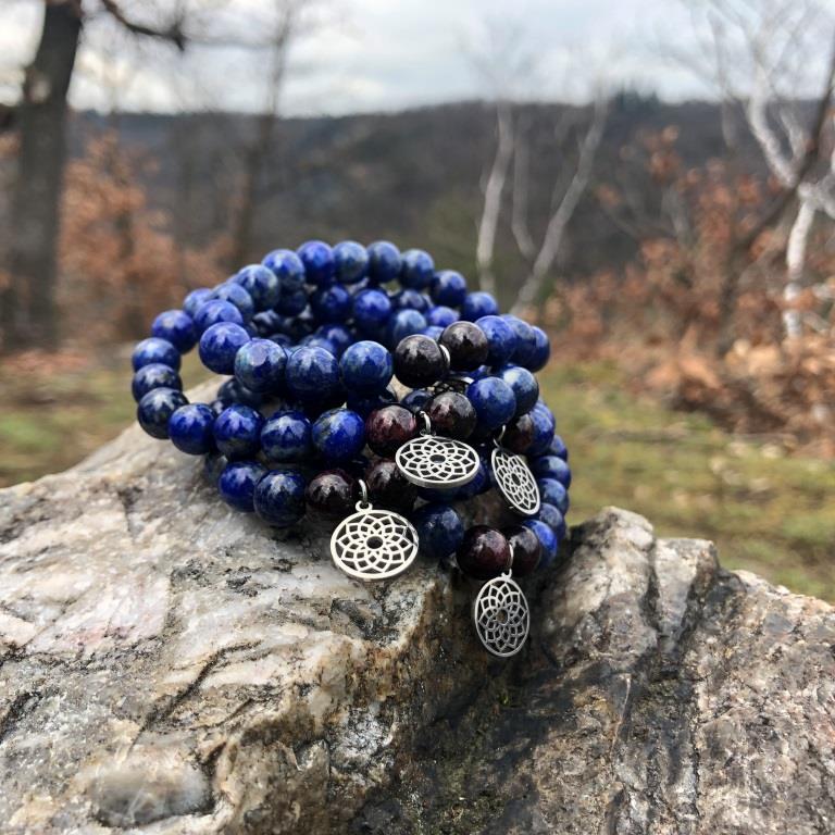 Minerální náramek granát, lapis lazuli - PŮLNOC