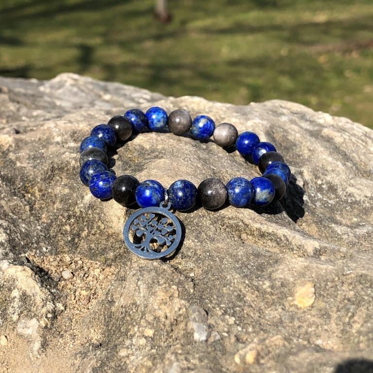 Minerální náramek obsidián, lapis lazuli - ZÁMĚR