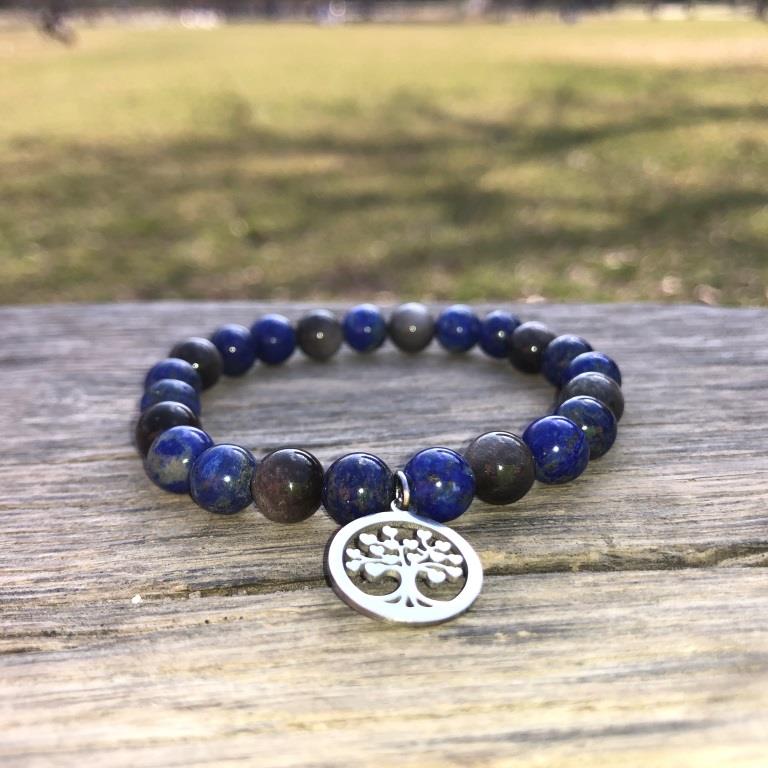 Minerální náramek obsidián, lapis lazuli - ZÁMĚR