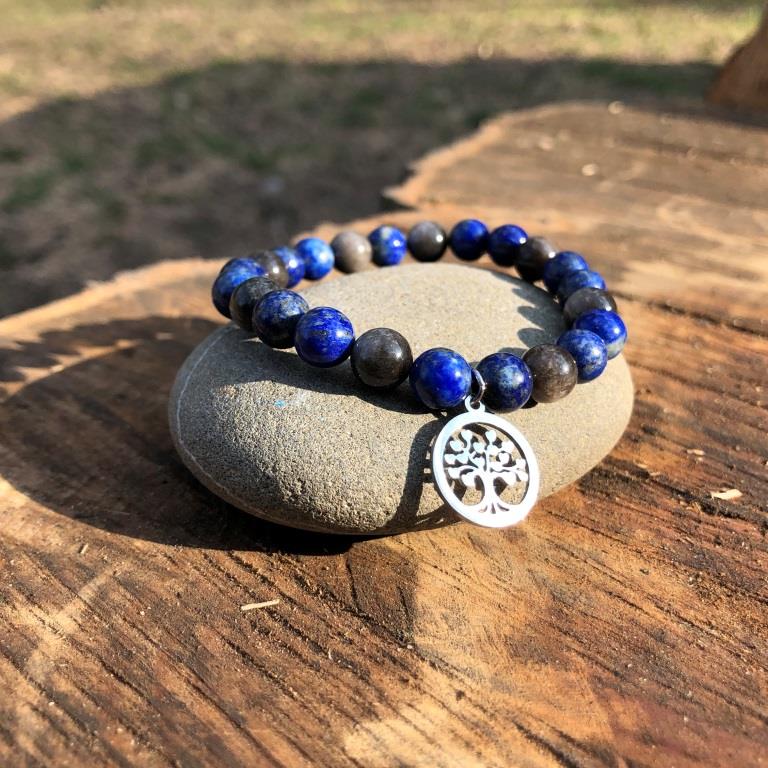 Minerální náramek obsidián, lapis lazuli - ZÁMĚR