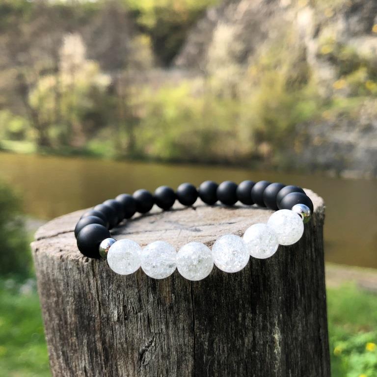 Minerální náramek křišťál, onyx - NOBLESA