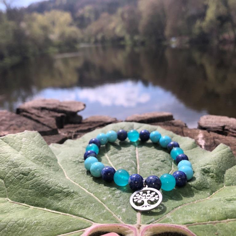Minerální náramek lapis lazuli, jadiet, tyrkys - VODA