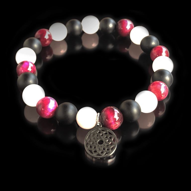 Minerální náramek tygří oko, růženín, onyx - PETÚNIE