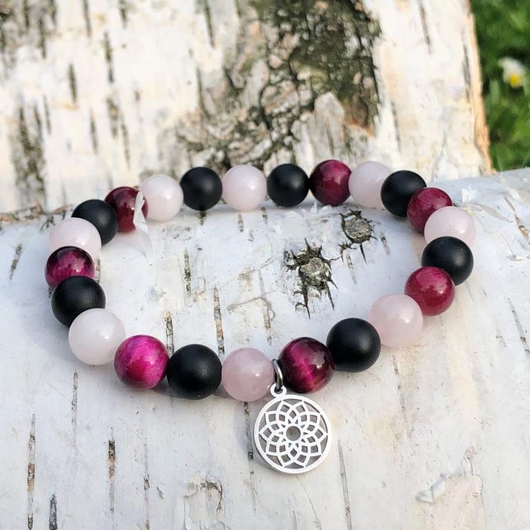 Minerální náramek tygří oko, růženín, onyx - PETÚNIE