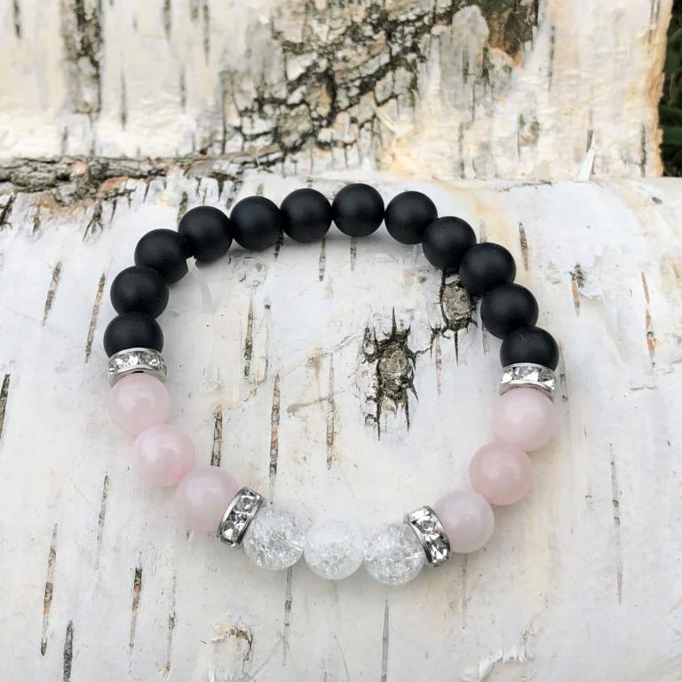 Minerální náramek křišťál, růženín, onyx - DOTEK