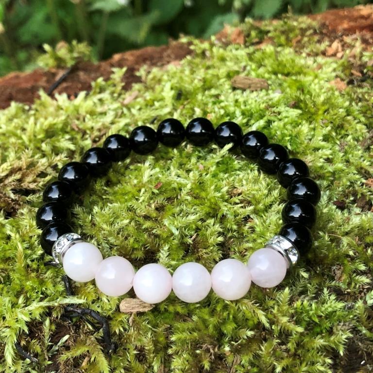 Minerální náramek onyx, růženín - ELEGANCE