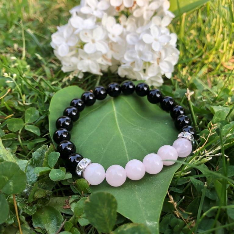 Minerální náramek onyx, růženín - ELEGANCE