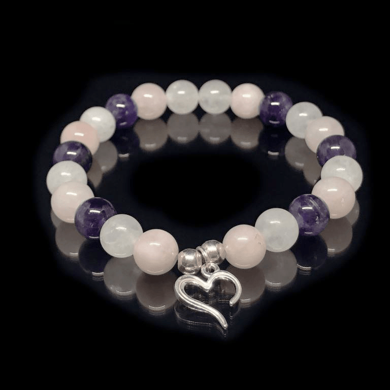 Minerální náramek růženín, křišťál, ametyst - LILIE (stříbro Ag925)