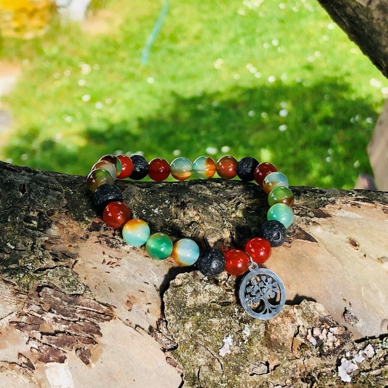 Minerální náramek achát, karneol, lávový kámen - AMAZONKA