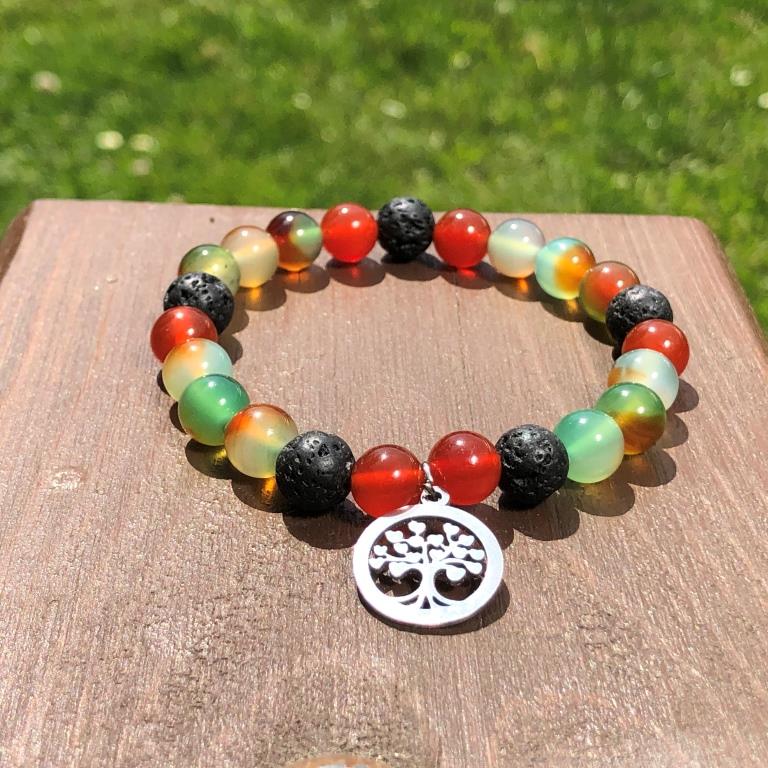 Minerální náramek achát, karneol, lávový kámen - AMAZONKA