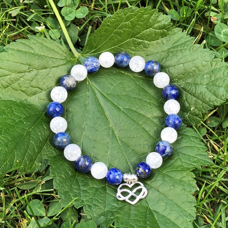 Minerální náramek křišťál, lapis lazuli - MOŘE (stříbro Ag925)