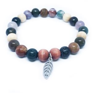 Minerální náramek achát, dřevo - INDIÁNSKÝ