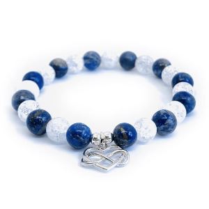 Minerální náramek křišťál, lapis lazuli - MOŘE (stříbro Ag925)