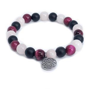 Minerální náramek tygří oko, růženín, onyx - PETÚNIE