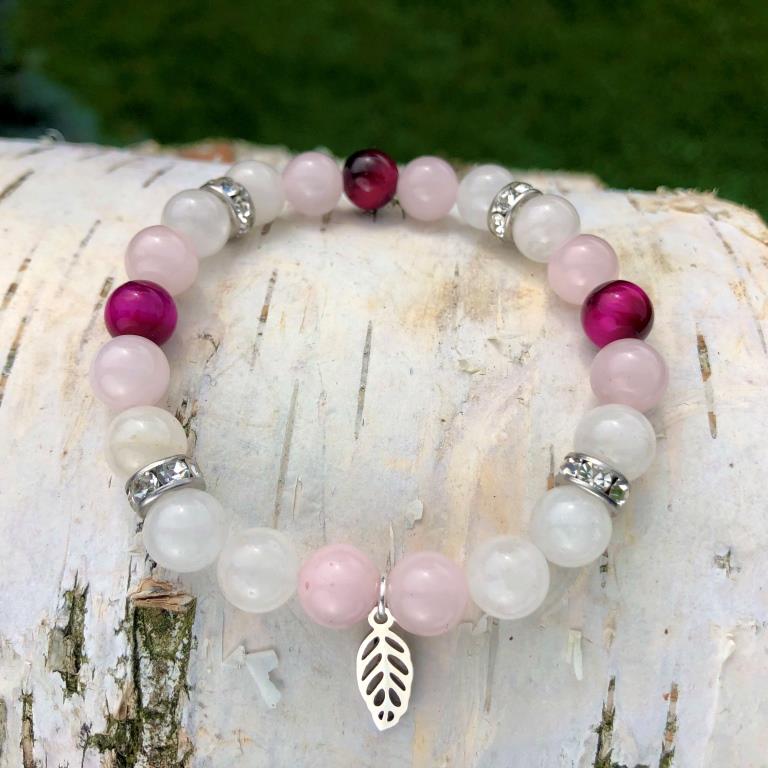 Minerální náramek růženín, křišťál, tygří oko - POHLAZENÍ