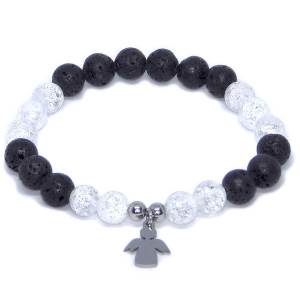 Minerální náramek křišťál, lávový kámen - JISKŘIČKA S ANDÍLKEM