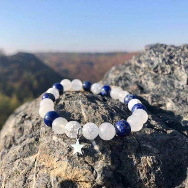 Minerální náramek jadeit, křišťál, lapis lazuli - VLOČKA