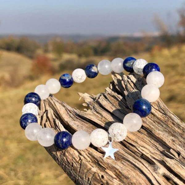 Minerální náramek jadeit, křišťál, lapis lazuli - VLOČKA