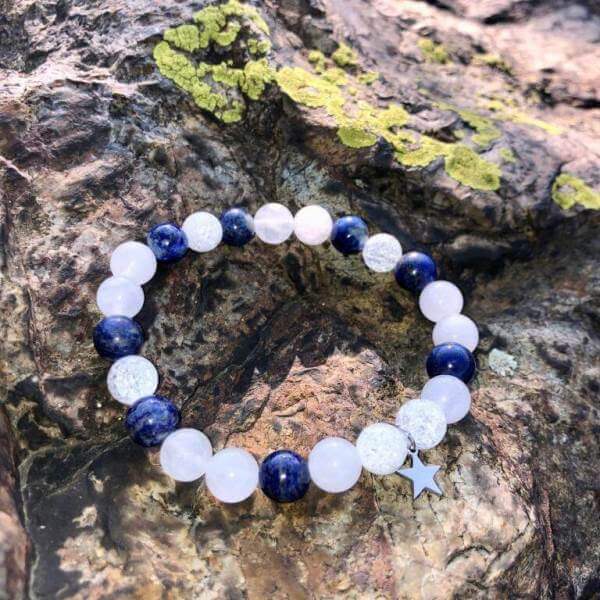 Minerální náramek jadeit, křišťál, lapis lazuli - VLOČKA