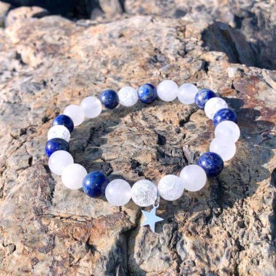 Minerální náramek jadeit, křišťál, lapis lazuli - VLOČKA