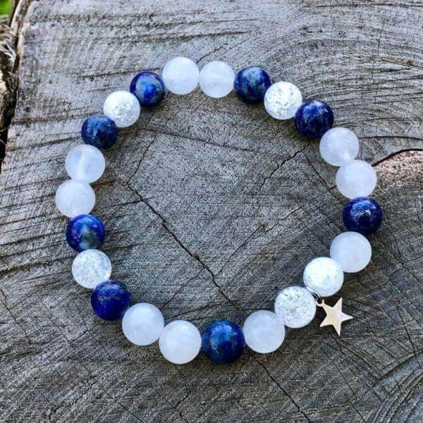 Minerální náramek jadeit, křišťál, lapis lazuli - VLOČKA