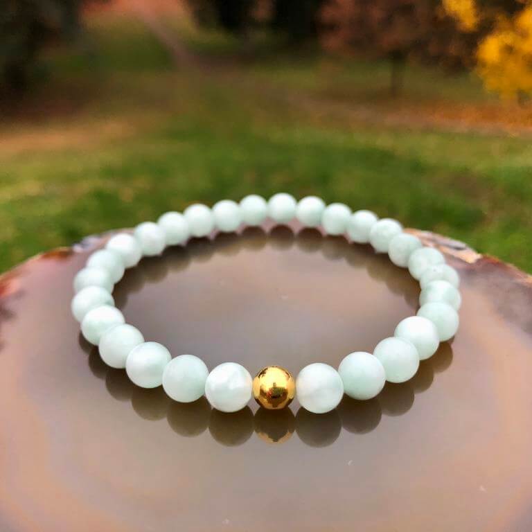 Minerální náramek larimar - ZLATÁ PERLA LARIMARU (stříbro Ag925 potažené 24k zlatem Au999)