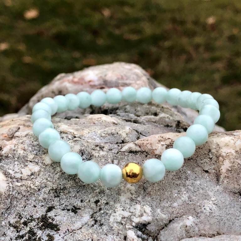 Minerální náramek larimar - ZLATÁ PERLA LARIMARU (stříbro Ag925 potažené 24k zlatem Au999)