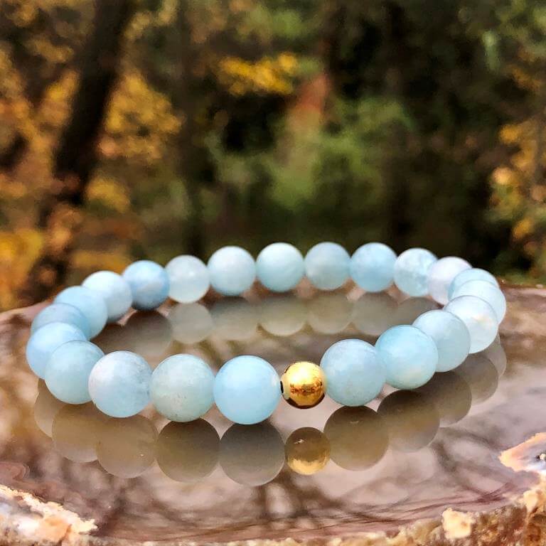 Minerální náramek akvamarín - ZLATÝ AKVAMARÍN (stříbro Ag925 potažené 24k zlatem Au999)