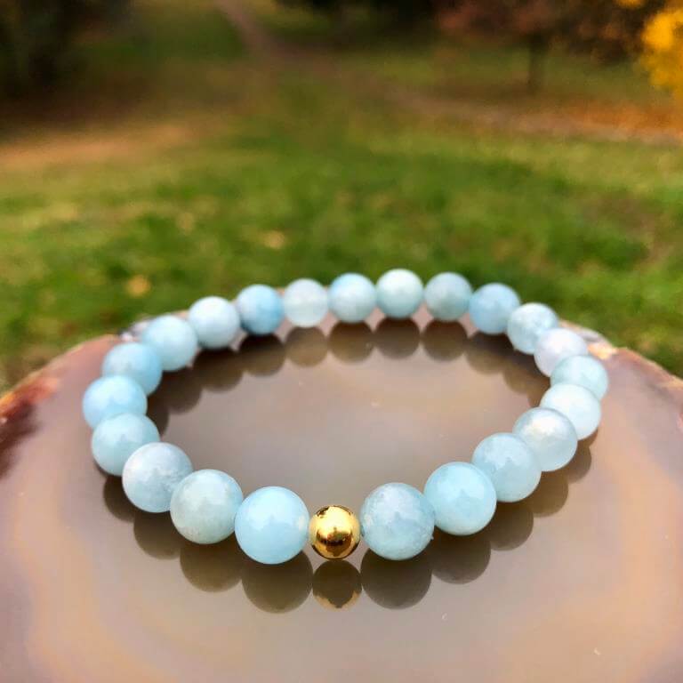 Minerální náramek akvamarín - ZLATÝ AKVAMARÍN (stříbro Ag925 potažené 24k zlatem Au999)