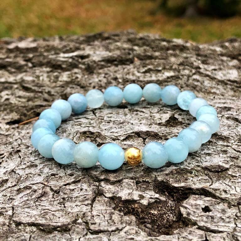 Minerální náramek akvamarín - ZLATÝ AKVAMARÍN (stříbro Ag925 potažené 24k zlatem Au999)