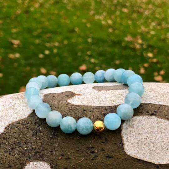 Minerální náramek akvamarín - ZLATÝ AKVAMARÍN (stříbro Ag925 potažené 24k zlatem Au999)
