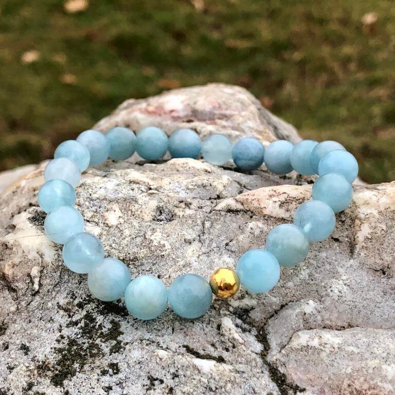 Minerální náramek akvamarín - ZLATÝ AKVAMARÍN (stříbro Ag925 potažené 24k zlatem Au999)