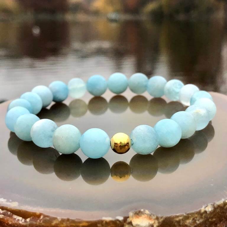 Minerální náramek akvamarín - ZLATÝ AKVAMARÍN (stříbro Ag925 potažené 24k zlatem Au999)