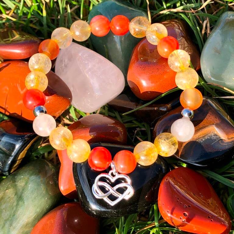 Minerální náramek citrín, karneol, křišťál - SLUNCE (stříbro Ag925)