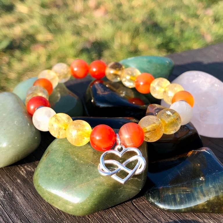 Minerální náramek citrín, karneol, křišťál - SLUNCE (stříbro Ag925)