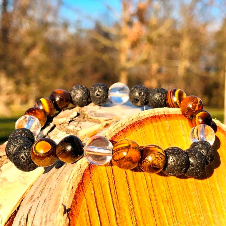 Minerální náramek lávový kámen, tygří oko, křišťál - LÁSKA