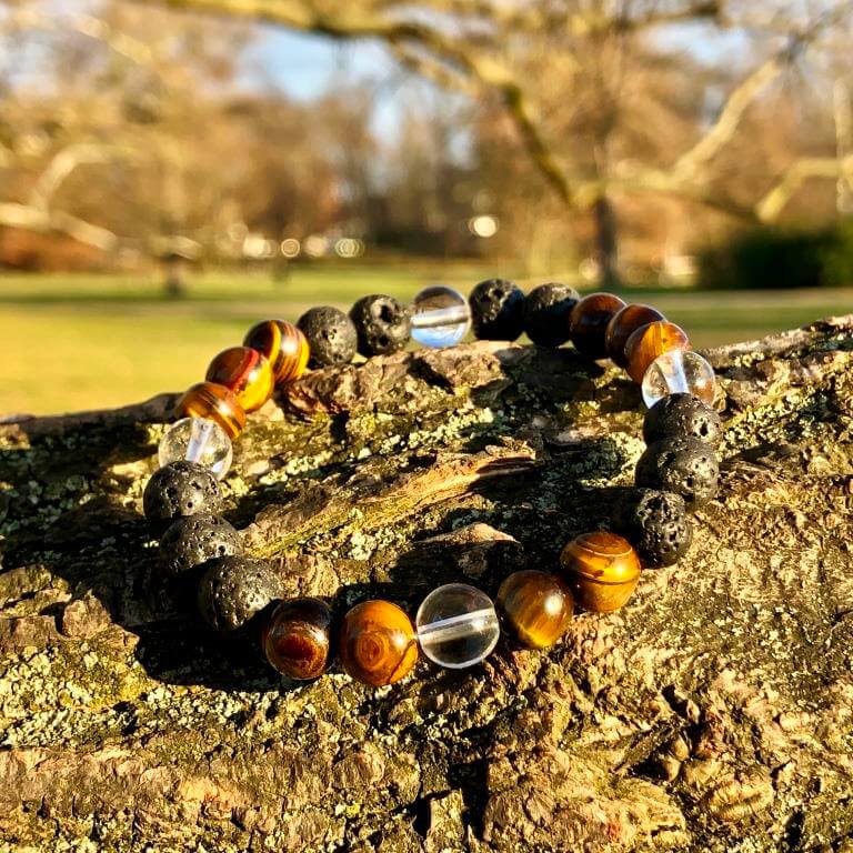 Minerální náramek lávový kámen, tygří oko, křišťál - LÁSKA