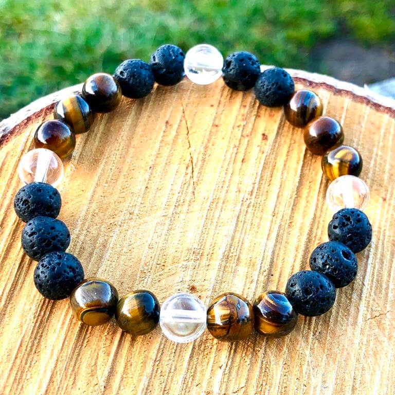 Minerální náramek lávový kámen, tygří oko, křišťál - LÁSKA