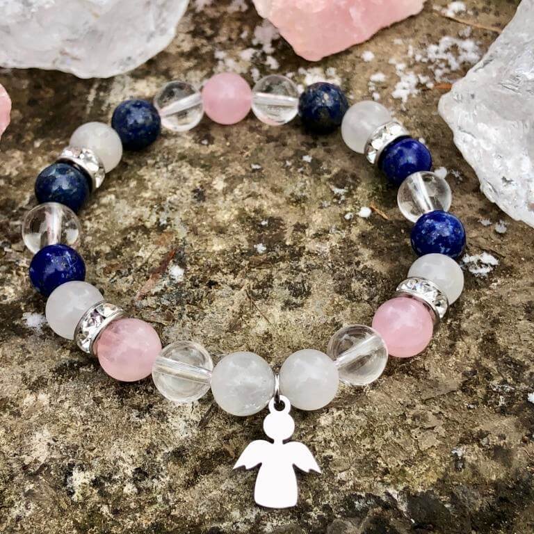 Minerální náramek křišťál, lapis lazuli, růženín - ANDĚL