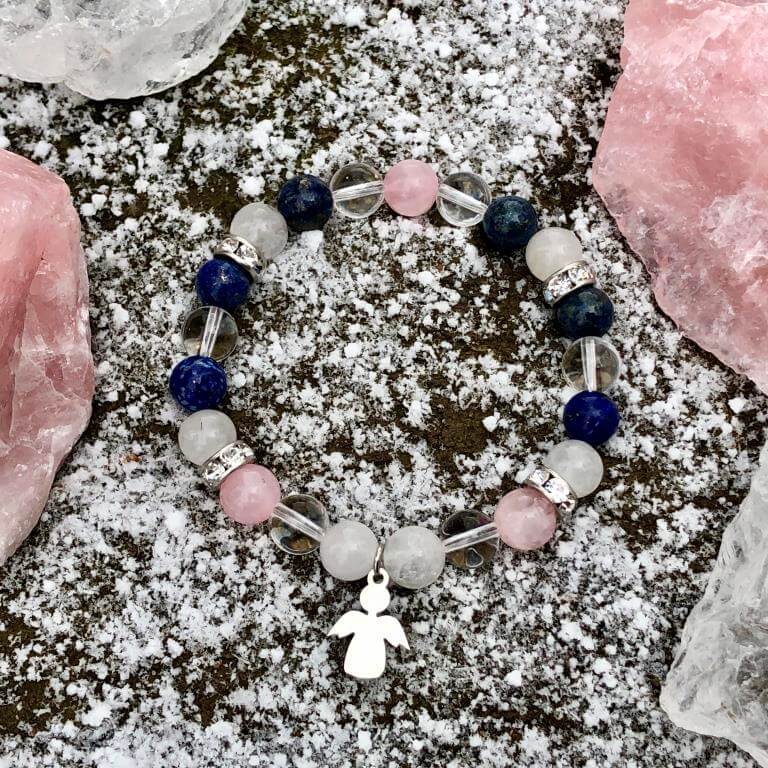 Minerální náramek křišťál, lapis lazuli, růženín - ANDĚL