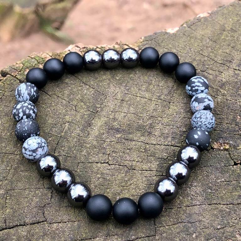 Minerální náramek hematit, onyx, obsidián - OCHRÁNCE - žena