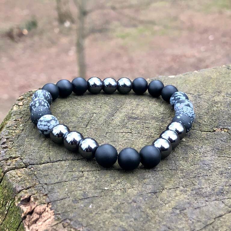 Minerální náramek hematit, onyx, obsidián - OCHRÁNCE - žena