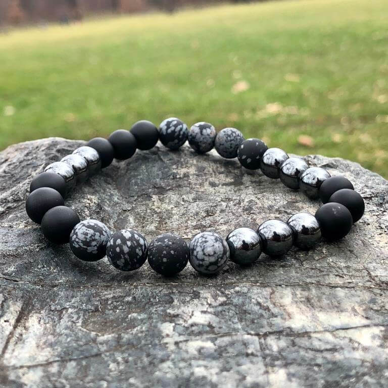 Minerální náramek hematit, onyx, obsidián - OCHRÁNCE - žena