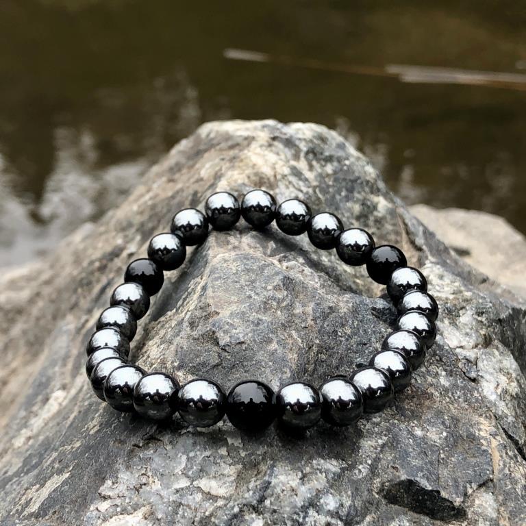 Minerální náramek hematit, onyx - LESK HEMATITU