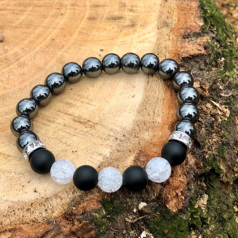 Minerální náramek hematit, křišťál, onyx - POHODA