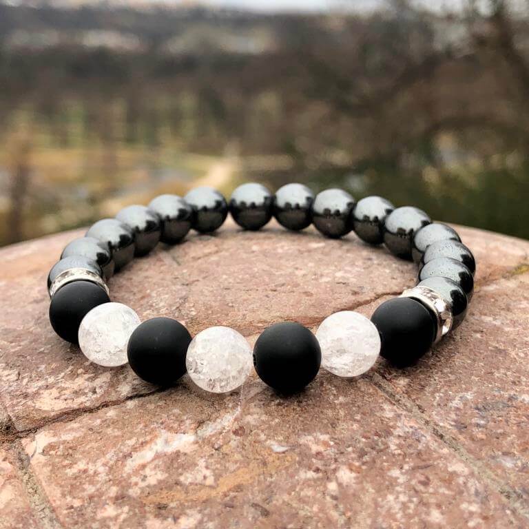 Minerální náramek hematit, křišťál, onyx - POHODA