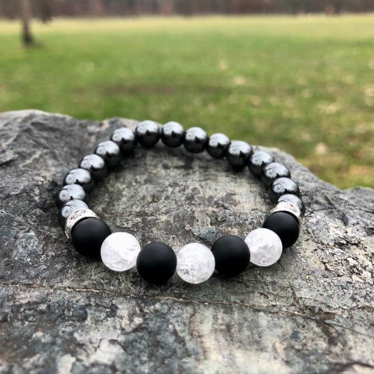 Minerální náramek hematit, křišťál, onyx - POHODA