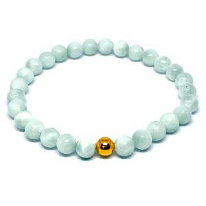 Minerální náramek larimar - ZLATÁ PERLA LARIMARU (stříbro Ag925 potažené 24k zlatem Au999)