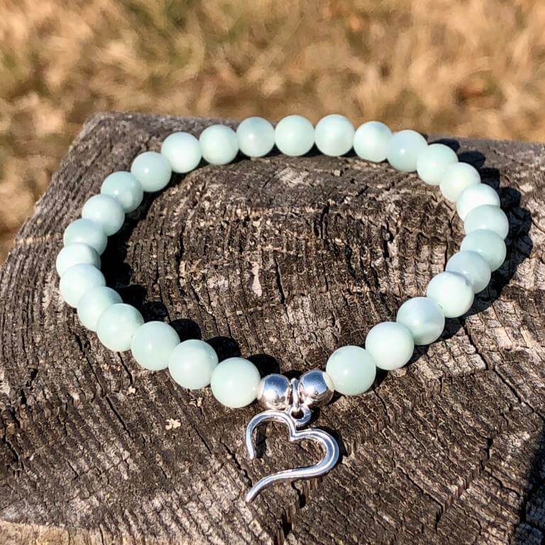 Minerální náramek larimar - SRDCE LARIMARU (stříbro Ag925)