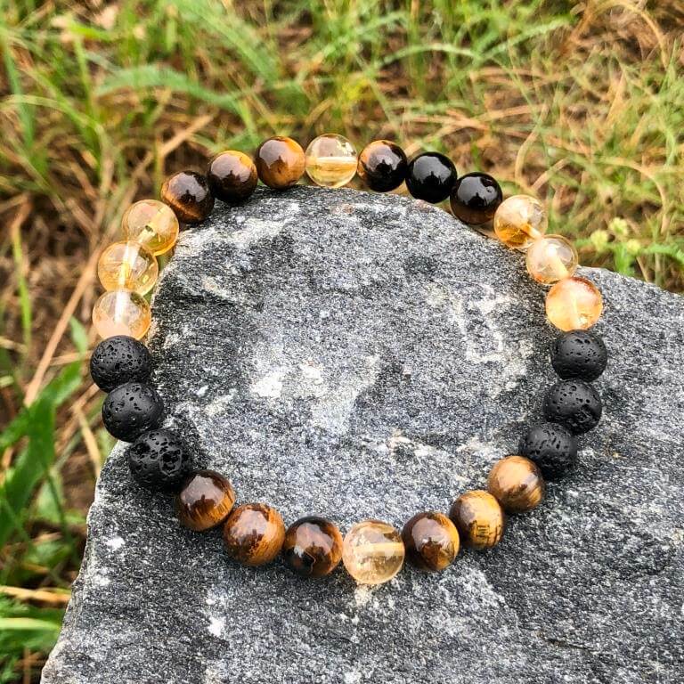 Minerální náramek tygří oko, citrín, lávový kámen - ENERGIE